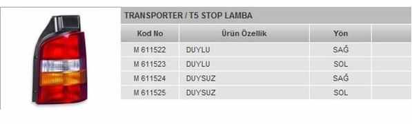 STOP TRANSPORTER T5  SAĞ (SARI-KIRMIZI)