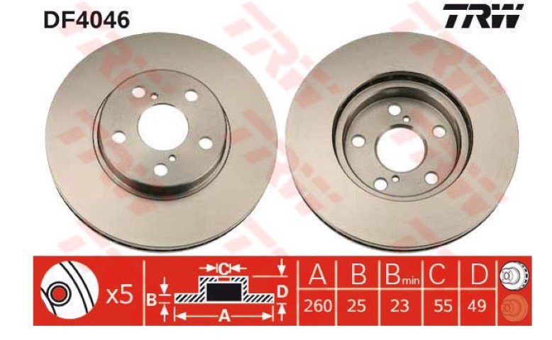 ÖN DİSK AYNA AVENSİS 98-01 260MMx5