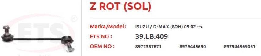 ÖN Z ROT D-MAX 4X4 SOL 04-09 4X2 09-