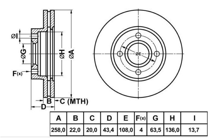 ÖN DİSK AYNA FOCUS 98-05 FİESTA 02- MAZDA 2 03- 258MM