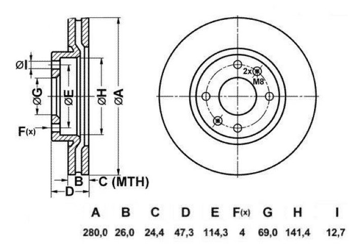 ÖN DİSK AYNA ELANTRA 04-06 SONATA 01-04 280MM.