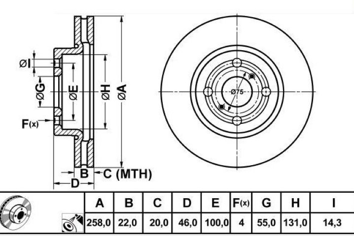 ÖN DİSK AYNA YARİS DİZEL-BENZ. 06- 258MM